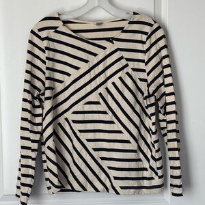 J. Crew Navy & Cream Striped Long-Sleeve Crew Neck Top, size large